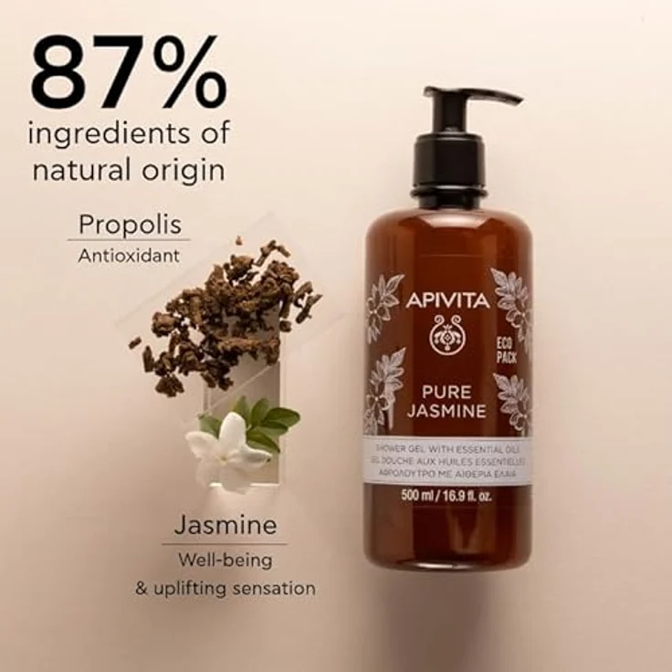 Apivita Pure Jasmine Shower Gel, feuchtigkeitsspendendes Duschgel mit ätherischem Öl, 500 ml – Bild 3