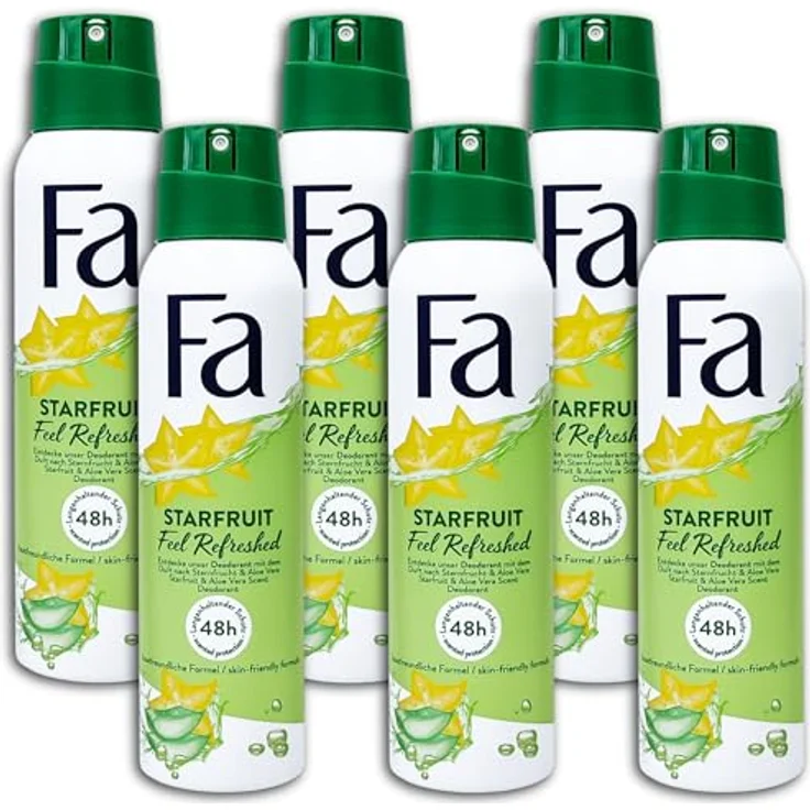 Henkel 6 er Pack FA Feel Refreshed Starfruit Deodorant 6 x 150 ml, erfrischender Duft