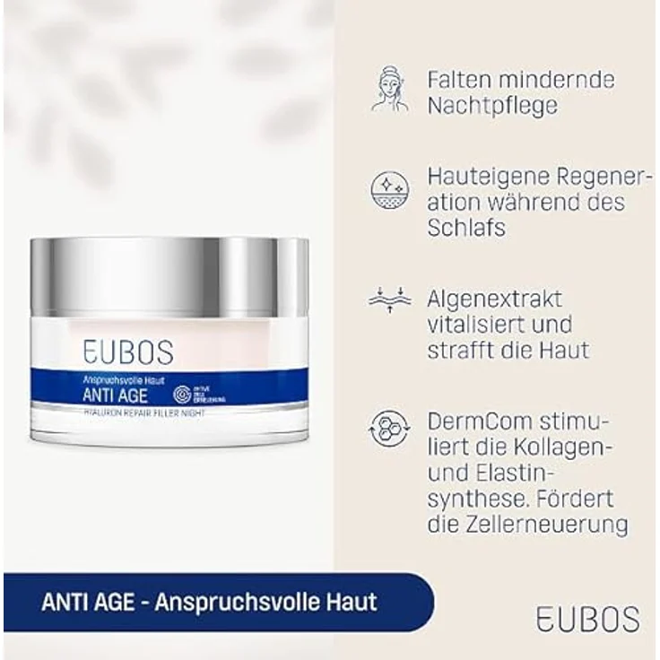 Eubos ANTI AGE Hyaluron Repair Filler Night, glättende Pflege über Nacht, Anti-Falten-Wirkung, feuchtigkeitsspendend, 50ml – Bild 2