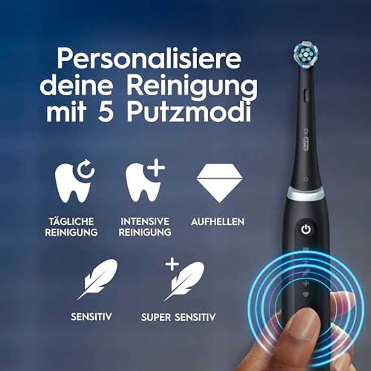 Oral-B iO Series 5 Plus Edition, elektrische Zahnbürste mit 5 Putzmodi, 3 Aufsteckbürsten, Reiseetui, matt schwarz – Bild 3