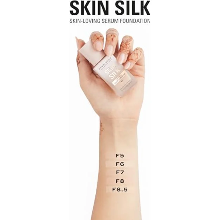 Makeup Revolution Skin Silk Serum Foundation Leichtes Make-up mit aufhellender Wirkung, Farbton F5, 23 ml – Bild 4