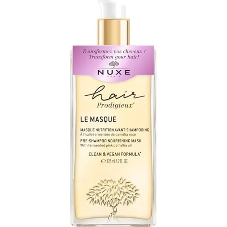 Nuxe Hair Prodigieux Le Masque Nutrition Avant Shampoo 125 ml - Intensiv nährendes und reparierendes Haarmaske vor dem Shampoo, formuliert mit fermentiertem rosa Kamelienöl