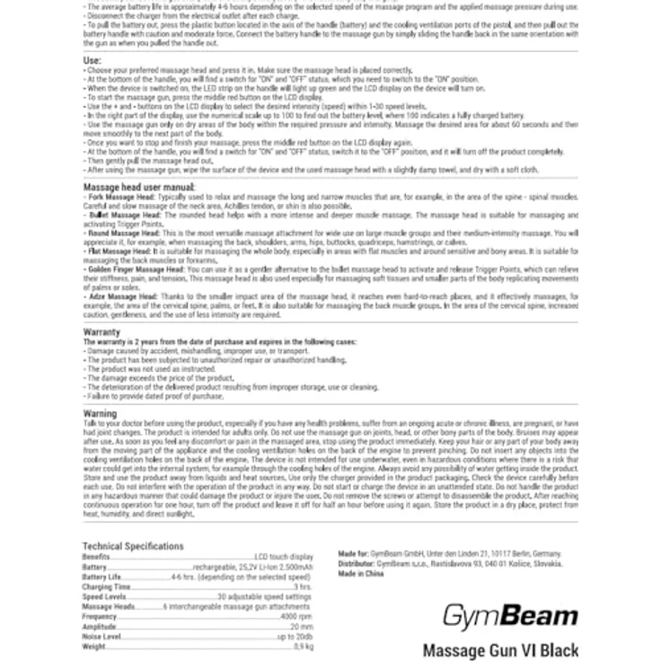 GymBeam VI Black Massage Gun, Massagepistole mit kraftvoller Perkussionstherapie, einstellbaren Intensitätsstufen und ergonomischem Griff – Bild 2