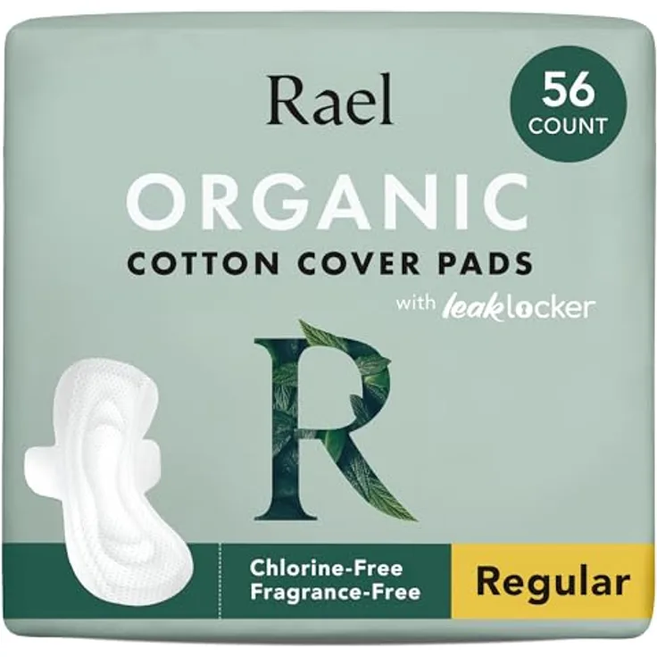 Rael Bio-Baumwollüberzug Damenbinden mit Flügeln, ultra-dünn, auslaufschutz, hypoallergen, vegan & tierversuchsfrei (Regulär, 56 Stück)