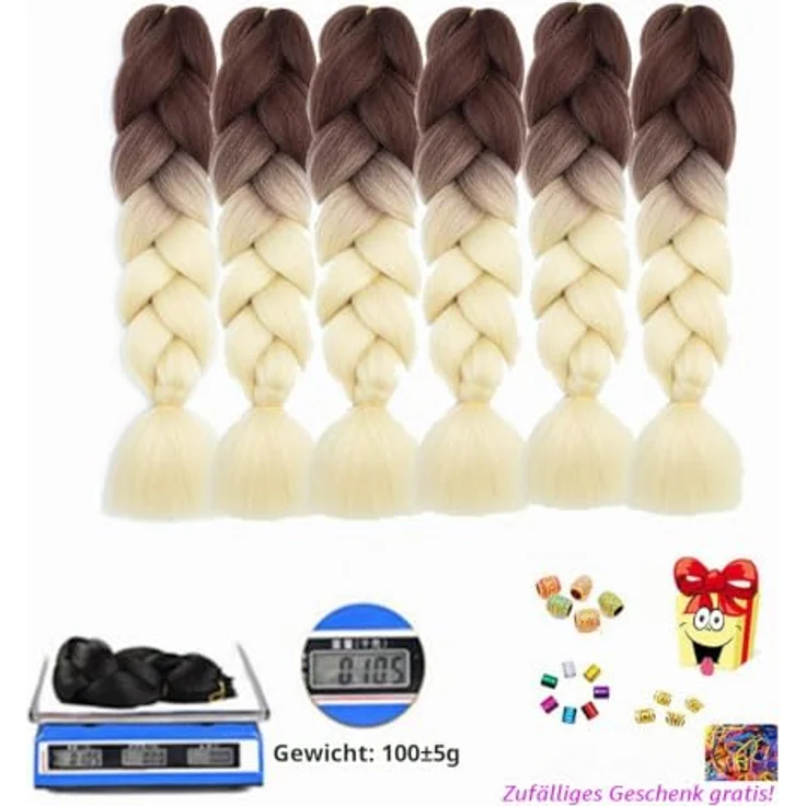 Shangxiu Ombre Braids Extensions, 6er Set Kunsthaar, 24" braun-blonde Jumbo Zöpfe für Box Zöpfe und Crochet Hair – Bild 4