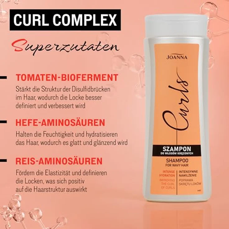 Joanna Curl Shampoo 300 ml, Feuchtigkeitsshampoo für lockiges und welliges Haar mit Reis-Aminosäuren, vegane Formel zur Frizz-Kontrolle – Bild 2