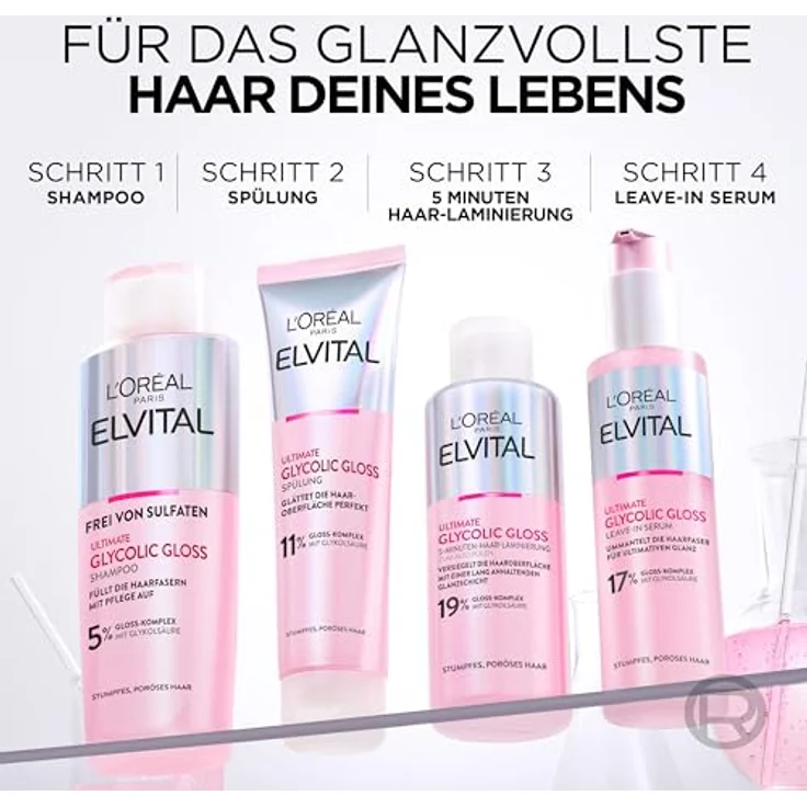 L’Oréal Paris Elvital Glycolic Gloss Conditioner, Spiegelglanz Spülung für geschädigtes Haar, Unisex, 150 ml – Bild 6