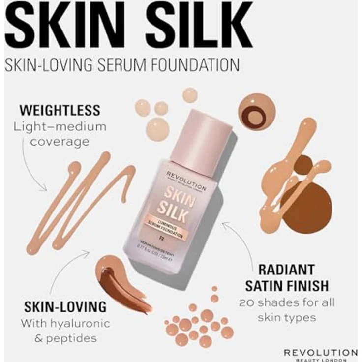 Revolution Skin Silk Luminous Serum Foundation, 23 ml, Hyaluron- und Peptidkomplex für strahlenden Teint – Bild 5