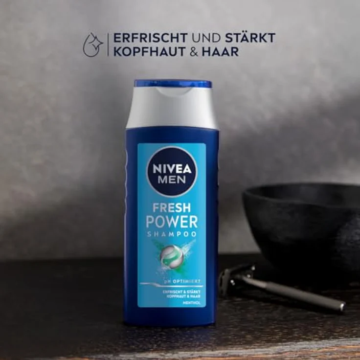 Nivea Men Fresh Power Shampoo mit Menthol, erfrischt Kopfhaut & Haar, pH-optimierte Haarpflege, 250 ml – Bild 3