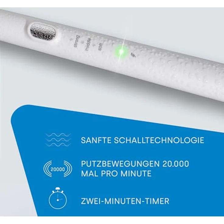 Emmi-dent Schallzahnbürste Sonic To Go, kabellos mit 25 Tagen Laufzeit, 3 Putzmodi, 20.000 Schwingungen/Min, inklusive Etui, Zahncreme & 2 Bürstenköpfen – Bild 4