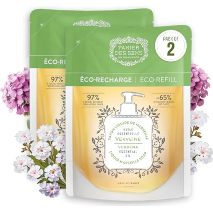 Panier des Sens Marseiller Flüssige Handseife Nachfüller Verbene, 97% natürliche Inhaltsstoffe, feuchtigkeitsspendend mit Kokosnussöl, 2x500 ml – Bild 1