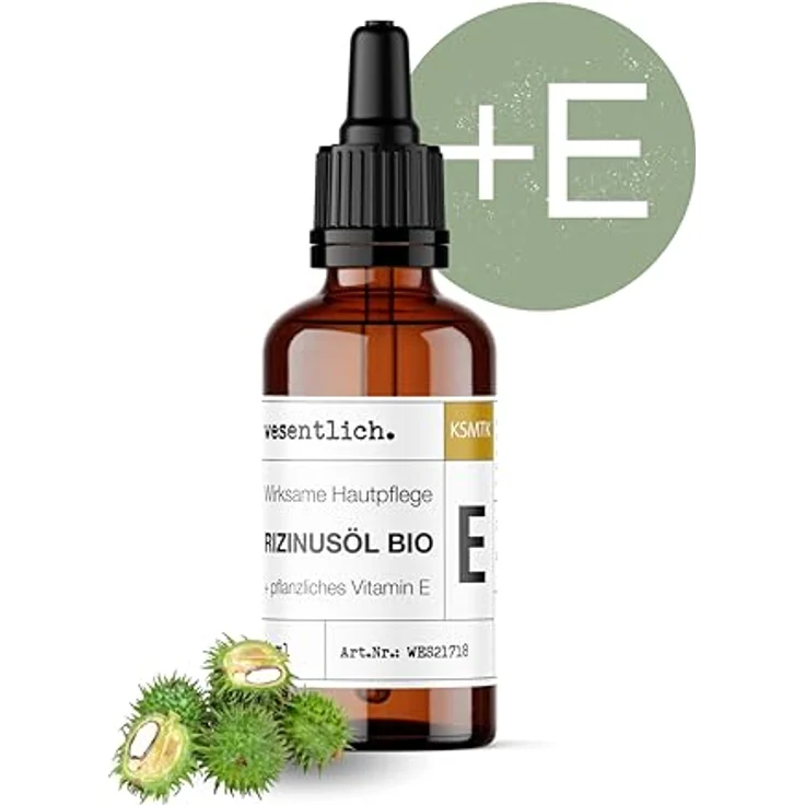 wesentlich. Rizinusöl BIO mit Vitamin E, kaltgepresst, 50ml, in Glasflasche mit Pipette, für Gesicht, Haare, Augenbrauen & Wimpernpflege – Bild 2