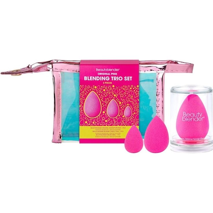 beautyblender Make-up Schwämme Trio Original Pink, 3-teiliges Set mit latex-freiem, aqua-aktiviertem Material für streifenfreies Auftragen