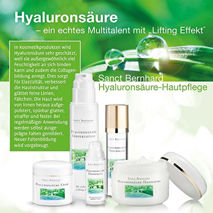 Kräuterhaus Sanct Bernhard Hyaluronsäure-Pflegefluid für Gesicht, Hals und Dekolleté, mit Sheabutter, Mandelöl, Jojobaöl 50 ml, feuchtigkeitsspendend – Bild 3