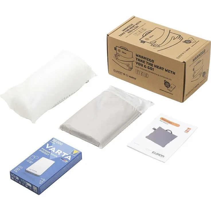 Eurom Warmigo, Heizkissen 45 x 45 cm mit 3 Heizstufen bis 75 °C und Varta-Powerbank 20.000 mAh, grau