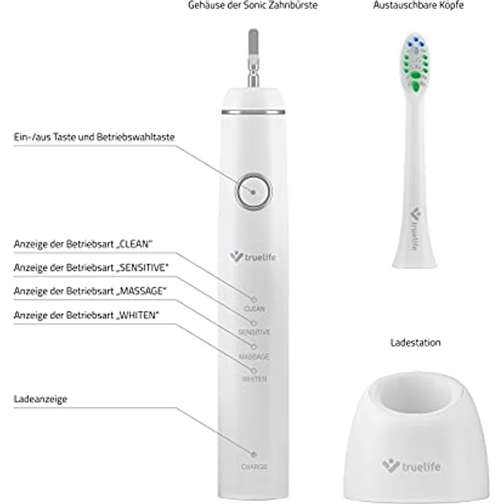 TrueLife SonicBrush Compact Duo Set mit zwei Sonic Bürsten, 2 Reisehüllen, 2 Ladestationen und 4 Standardbürstenköpfe in der Packung, 4 Reinigungsmodi, 70 000 Bewegungen pro Minute – Bild 3