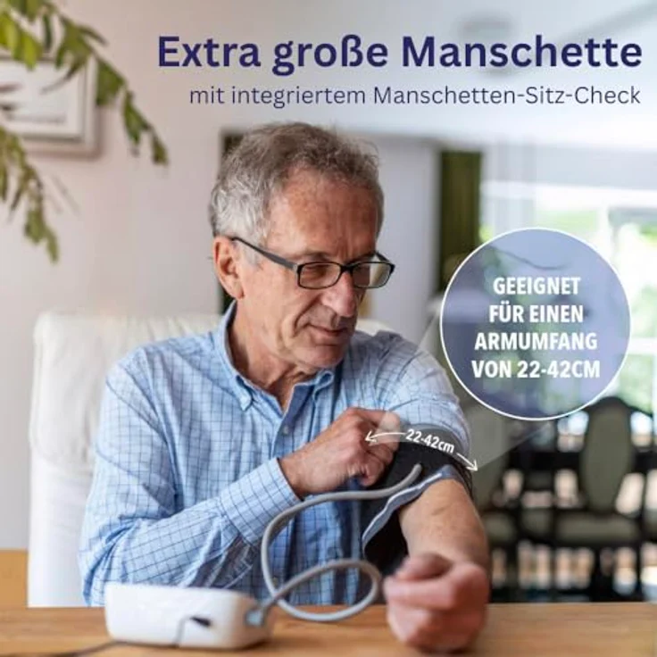 IEA Medical Blutdruckmessgerät Oberarm mit LED-Display, Arrhythmie-Warnung, 2x99 Speicher, Ampel-Farbskala, Manschette 22-42cm, USB-C – Bild 5