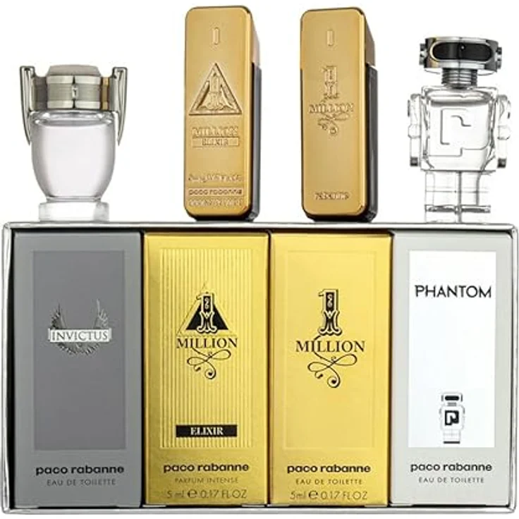Paco Rabanne Mini-Geschenkset Herren, Eau de Cologne 100 ml (4 x 5 ml) in Mini-Reisevariante, inkl. Invictus, Phantom, 1 Million und 1 Million Elixir – Bild 2