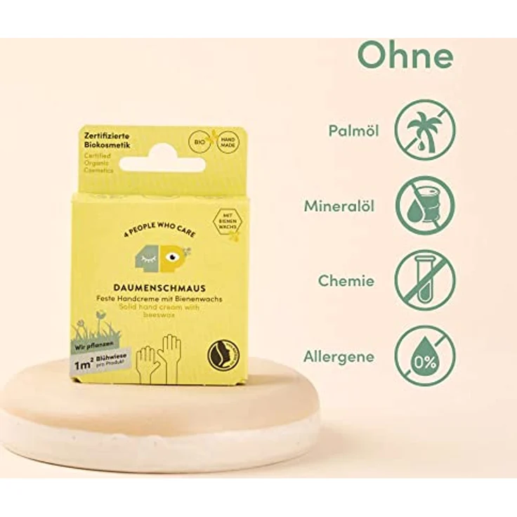 4peoplewhocare Handcreme Bio - Daumenschmaus, Feste Handcreme für trockene und rissige Hände, Aloe Vera, Bienenwachs, Olivenöl, Naturkosmetik (30g - Nachfüller) – Bild 4