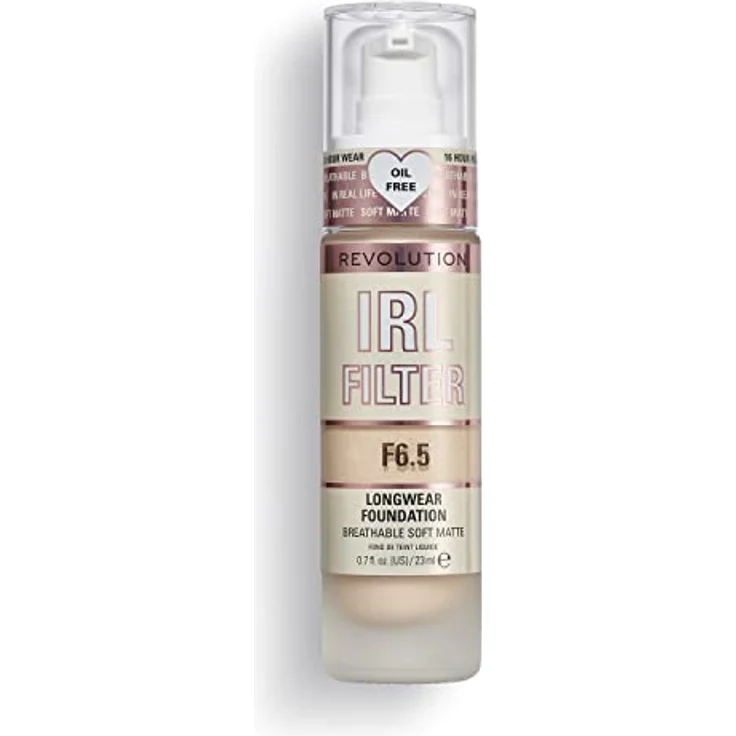 Revolution Beauty London Makeup Revolution IRL Filter Longwear Foundation, Medium to Full Coverage, F6.5, 23ml, Mattes Finish, Vegan & Tierversuchsfrei, Gelber Unterton – Bild 1