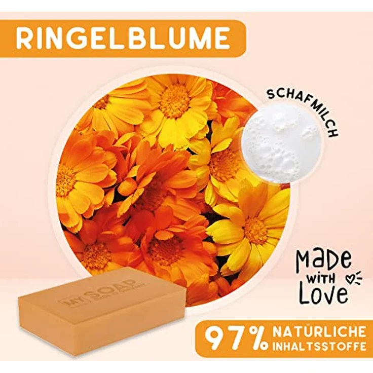 MY SOAP Schafmilchseife, Natural by accentra, handgefertigte Schafmilchseife MY SOAP in Papierschachtel, 100g, Motiv/Duft: Ringelblume – Bild 4