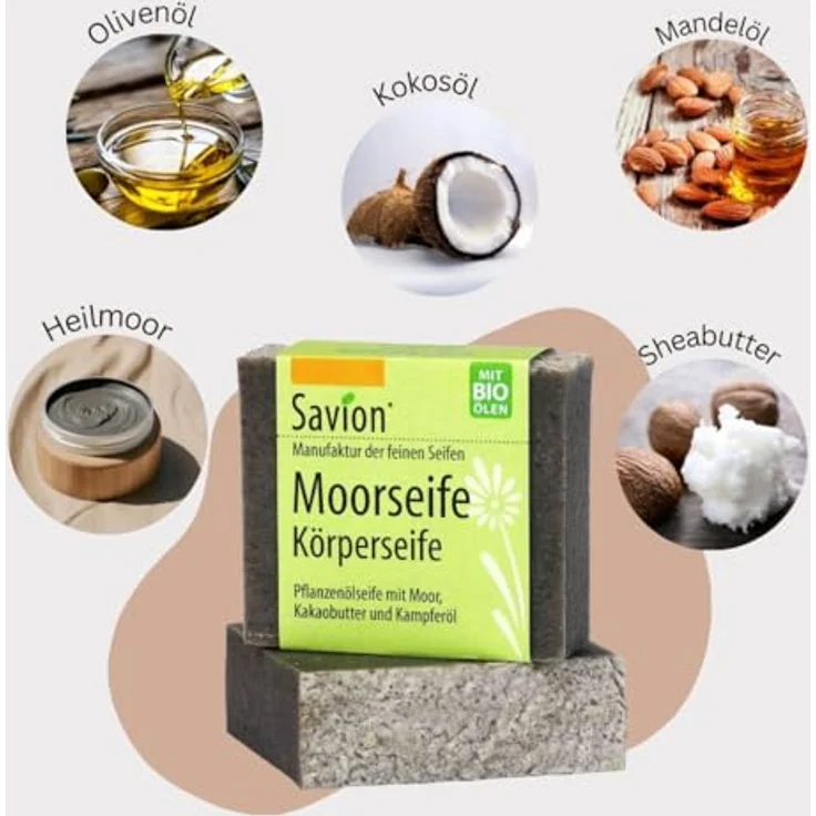 SAVION Moor Körperseife, bei Unreinheiten, Vegan, Palmölfrei, Tierversuchsfrei, 80g – Bild 2