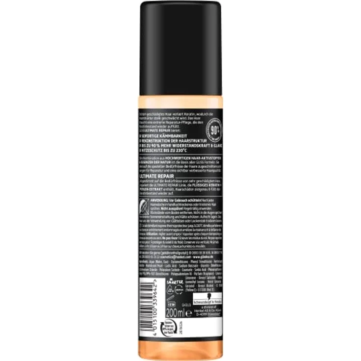 Gliss Express-Repair-Spülung Ultimate Repair (200 ml), Haarspülung mit Keratin repariert extrem geschädigtes Haar, Pflegespülung mit Hitzeschutz bis zu 230°C – Bild 2