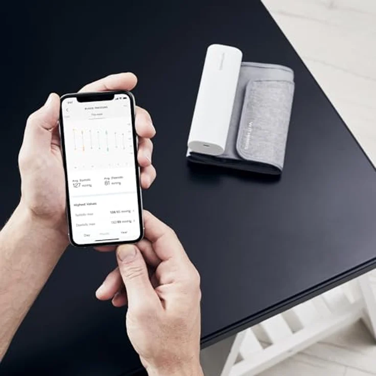 Withings BPM Connect, Elektronisches Oberarm-Blutdruckmessgerät mit Wi-Fi- und Bluetooth-Synchronisierung, inkl. Reiseetui, farbcodierte Rückmeldung, Herzfrequenzmessung – Bild 4