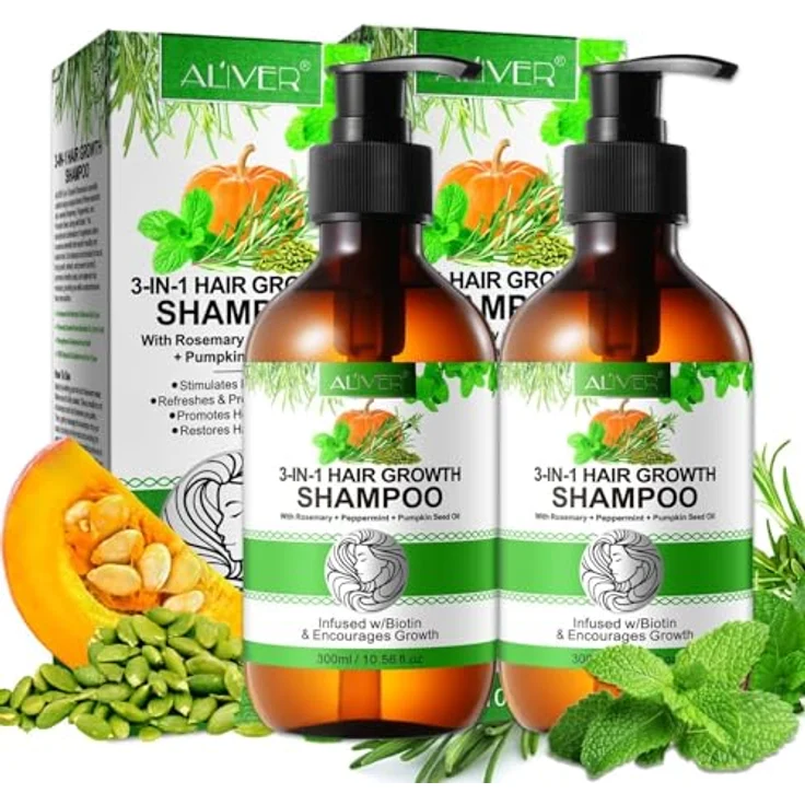 P-Beauty 3-in-1 Haarwachstum Shampoo, 300ml mit Rosmarin, Minze & Kürbiskernöl, Biotin für geschädigtes Haar, Feuchtigkeit, Glanz & Schutz vor Haarbruch – Bild 1