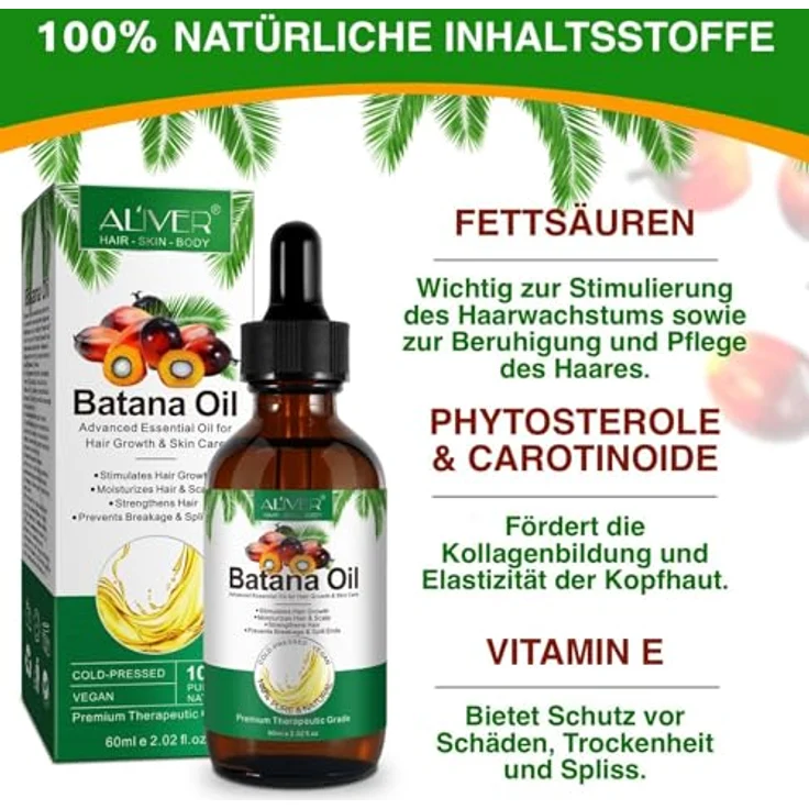 P-Beauty Bio Batana Öl 60ml, veganes Pflegeöl für Haarwuchs, Haut- und Nagelpflege, kaltgepresst, für alle Haartypen, gegen Haarausfall und Spliss – Bild 2