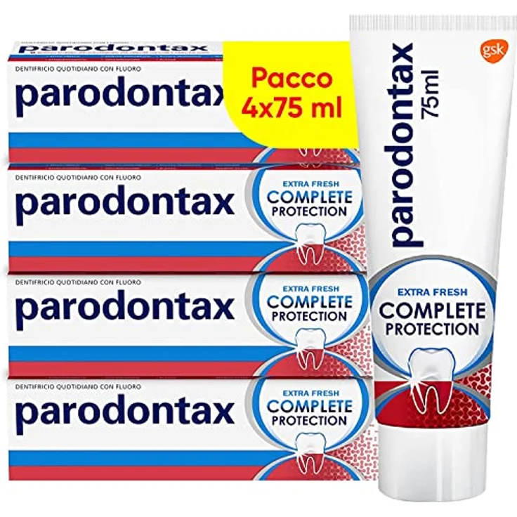 Parodontax Complete Protection Extra Fresh, Zahnpasta mit 8 Vorteilen zur Reduzierung des Zahnbluts und zur Erhaltung der starken Zähne, Packung mit 4 x 75 ml – Bild 1