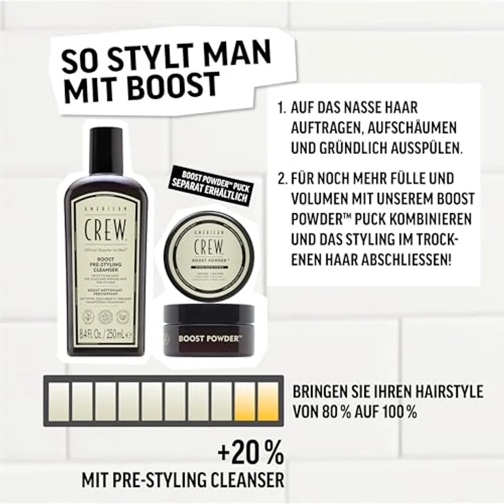 AMERICAN CREW Boost Pre-Styling Shampoo, 250 ml, Volumenshampoo für Männer, veganes Haarshampoo für feines, dünnes oder plattes Haar, Pre-Haarstyling für mehr Volumen & Fülle – Bild 5