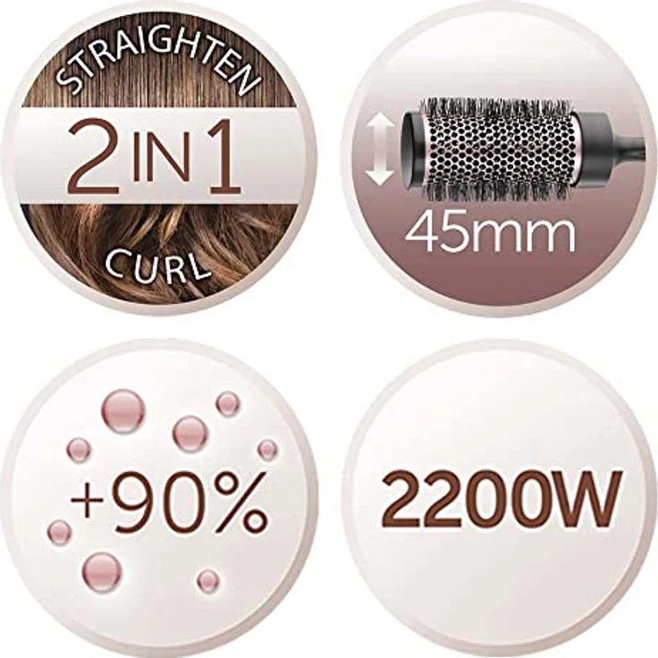 Remington Haartrockner Ionen Curl-Straight D5707, 2200W mit 3 Stylingaufsätzen, Diffusor, 45mm Rundbürste, 3 Heiz- & 2 Gebläsestufen – Bild 4