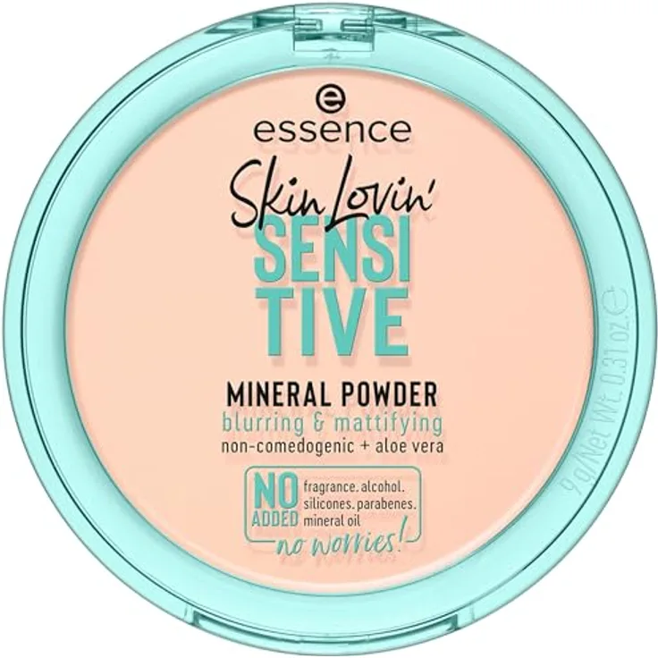 essence cosmetics Skin Lovin' SENSITIVE MINERAL POWDER, Puder, Nr. 01 Translucent, nude, beruhigend, fixierend, mattierend, pflegend, matt, natürlich, transluzent, vegan, Nanopartikel frei (9g)