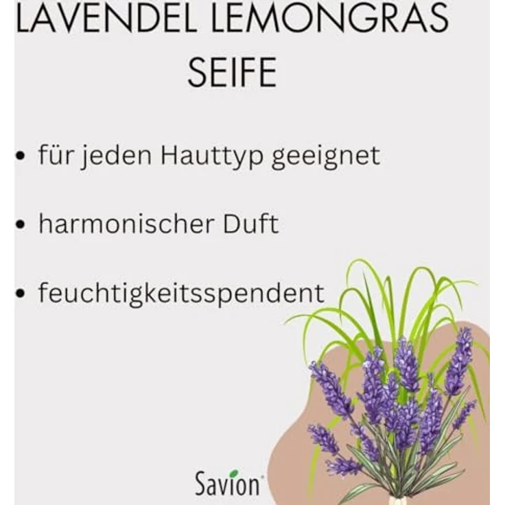 Savion Lavendel-Lemongras Körperseife, Vegan, Palmölfrei, Tierversuchsfrei, 80g – Bild 3