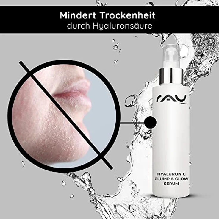 RAU Cosmetics Hyaluronic Plump & Glow Serum 100 ml | Anti-Aging Hyaluron Serum - reife Haut & trockene Haut | Konzentrat mit Allantoin, Urea, Milchsäure (AHA) und Sorbitol - Gesichtspflege mit straffendem und aufpolsterndem Effekt – Bild 3