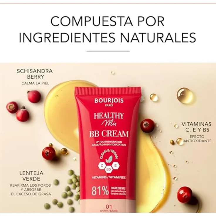 BOURJOIS Paris Gesunder Mix Clean & Vegan BB Cream 03 Beige, 30 ml, getönte Tagescreme für einen ebenmäßigen Teint und optimale Feuchtigkeit – Bild 6