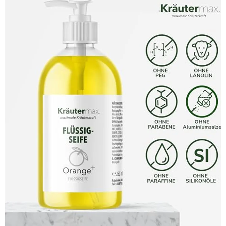 Orange Flüssigseife Seife mit Orangenöl Naturrein für die Haut Kosmetik 1 x 250 ml – Bild 4