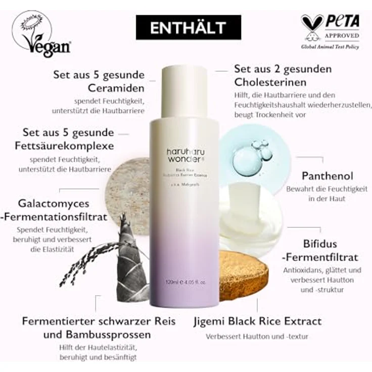 HARUHARU wonder Black Rice Probiotics Barrier Essence 120ml, Essence Toner zur Stärkung der Hautbarriere mit Ceramiden und fermentierten Inhaltsstoffen, feuchtigkeitsspendend und beruhigend – Bild 3