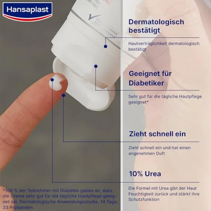 Hansaplast Regenerierende Fußcreme (100 ml), Fußpflege mit Urea für trockene und raue Füße, Feuchtigkeitscreme schützt vor Hornhautbildung – Bild 3