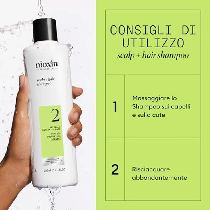 NIOXIN System 2 Scalp + Hair Shampoo - stärkendes Shampoo für natürliches Haar mit fortschrittlicher Ausdünnung - mit Biotin und Niacinamid (300 ml) in Blau – Bild 5
