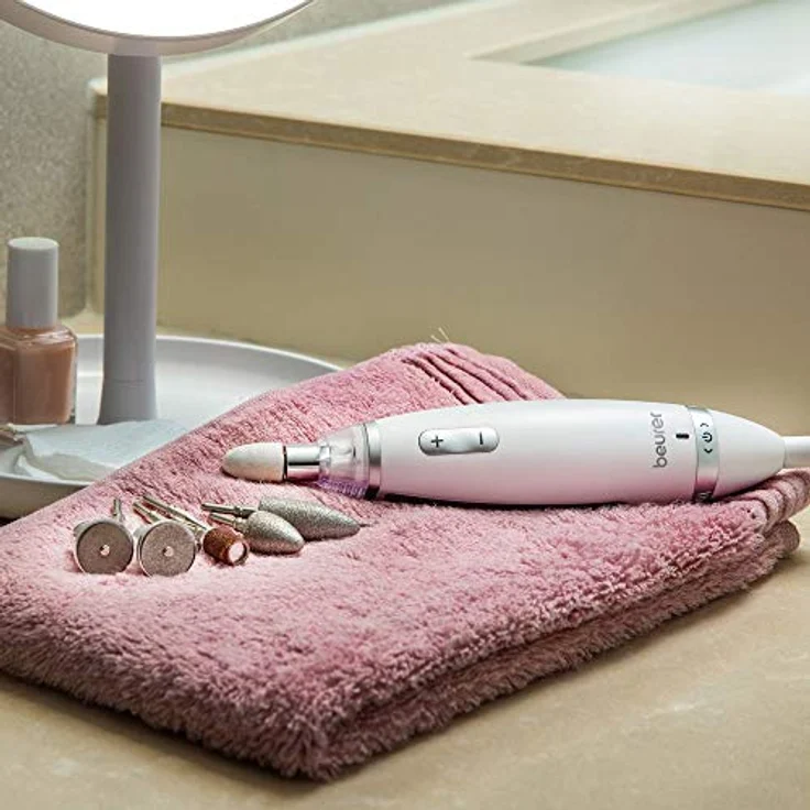 Beurer MP 62 Maniküre-/ Pediküre-Set, elektrische Nagelfeile mit 10 hochwertigen Nagelpflege-Aufsätzen, LED Licht, Nagelfräser mit stufenloser Geschwindigkeitsregelung, mit Aufbewahrungstasche, Weiß – Bild 3