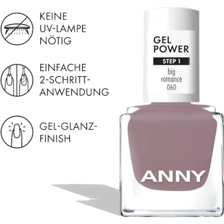ANNY Gel Power Nail Polish, Gel-Farb-Nagellack ohne UV-Lampe, halbdeckendes Mauvegrau, brillanter Glanz, bis zu 12 Tage Halt, 8 ml – Bild 4