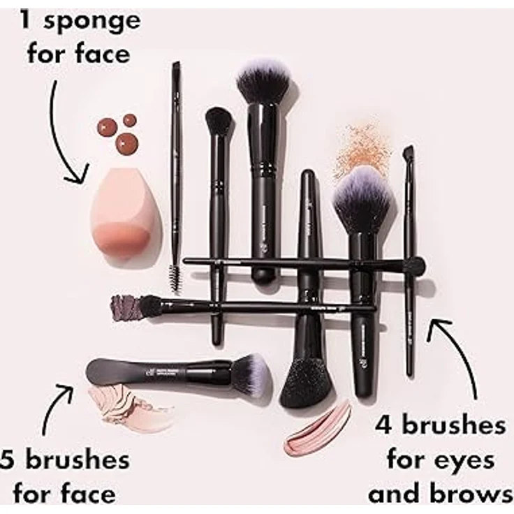 e.l.f. Ten Out Of Ten Brush Set, 10-teiliges Pinselset für Gesicht, Augen und Augenbrauen, mit synthetischen Borsten, vegan und tierversuchsfrei – Bild 4