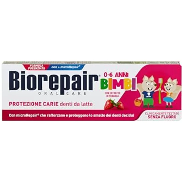 Biorepair Kinderzahnpasta 0-6 Jahre, Erdbeer-Geschmack, Anti-Caries, für gesundes Zahnfleisch, 50 ml – Bild 1