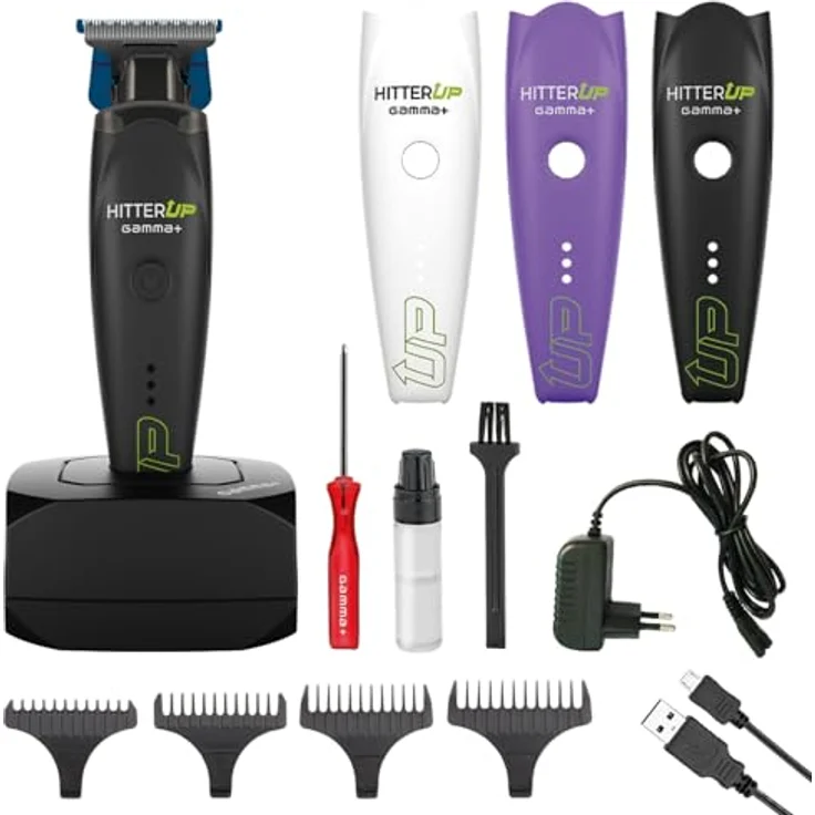 Gamma+ HITTER UP Profi Trimmer für Bart & Konturen, 7.000 U/min Motor, über 2 Std. Akkulaufzeit, magnetische Aufsätze, USB-C Ladefunktion, 3 Gehäusefarben (Schwarz, Weiß, Amethyst) – Bild 1