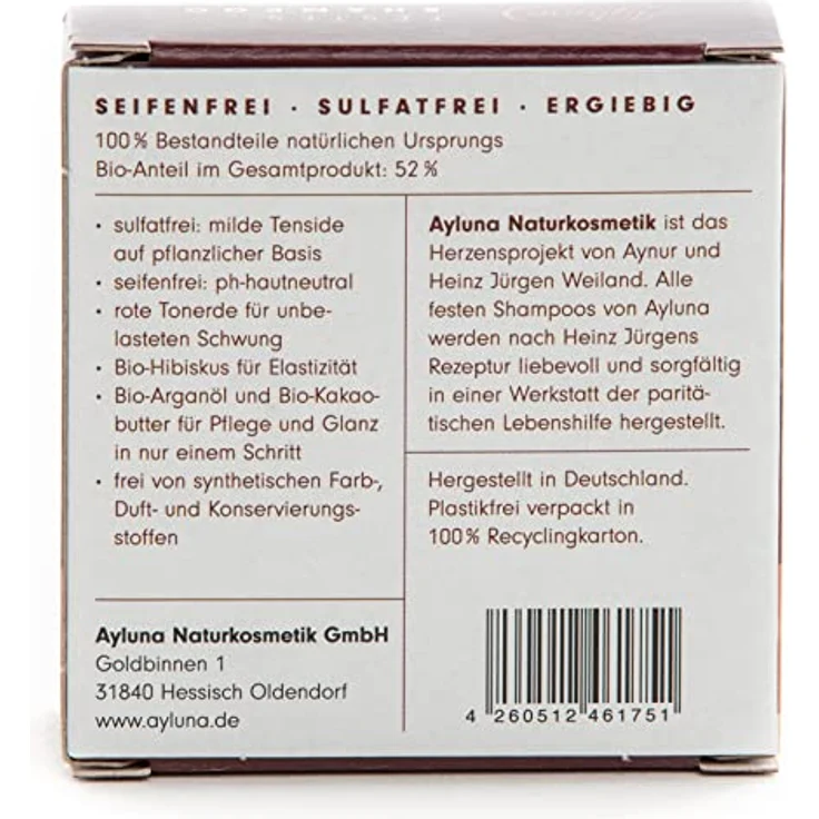 Ayluna Festes Shampoo für trockenes Haar, pH-hautneutral, mit Roter Tonerde & Bio-Arganöl, 60g – Bild 3