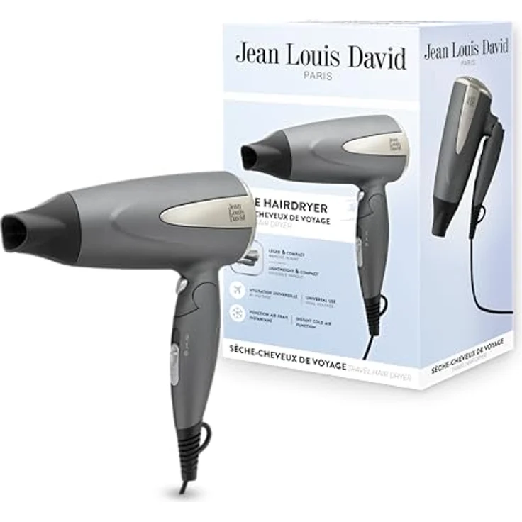 Jean Louis David JLD SC VOYAGE, Haartrockner mit 1600 W, 2 Geschwindigkeiten, faltbar, universelle Doppelspannung, 23-mm-Konzentrator – Bild 1