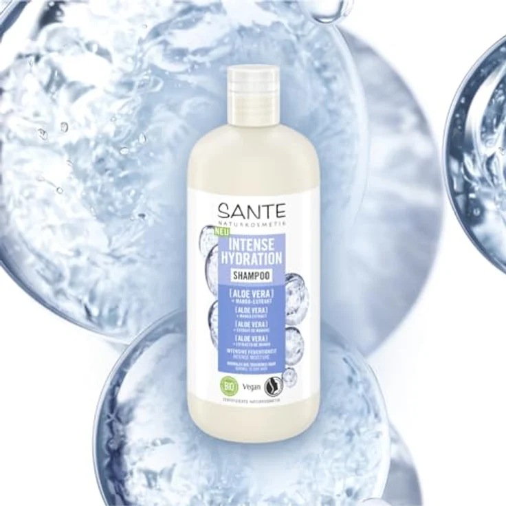 SANTE Naturkosmetik Intense Hydration Shampoo Aloe Vera + Mango-Extrakt, veganes Pflegeshampoo für intensive Feuchtigkeit, stärkt trockenes Haar, 500 ml – Bild 3