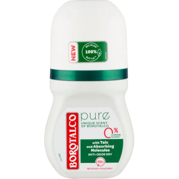Borotalco Pure Original Deodorant, 50ml Antiperspirant ohne Aluminiumsalze für Damen, langanhaltender Schutz und wohltuender Duft